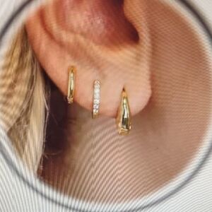 Gold Pavé & Smooth Huggie Earring Trio